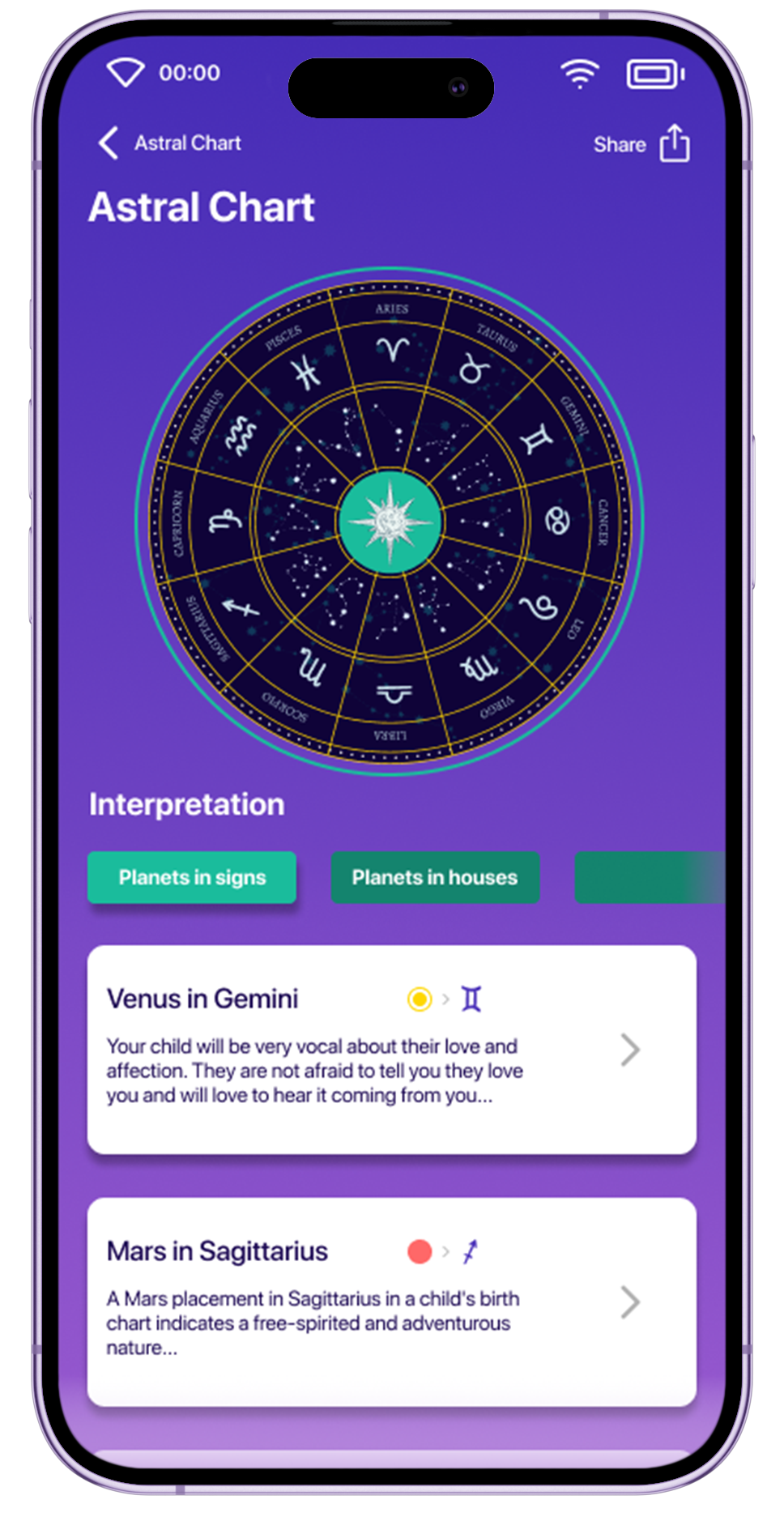 Moon Baby Astral Chart Screen