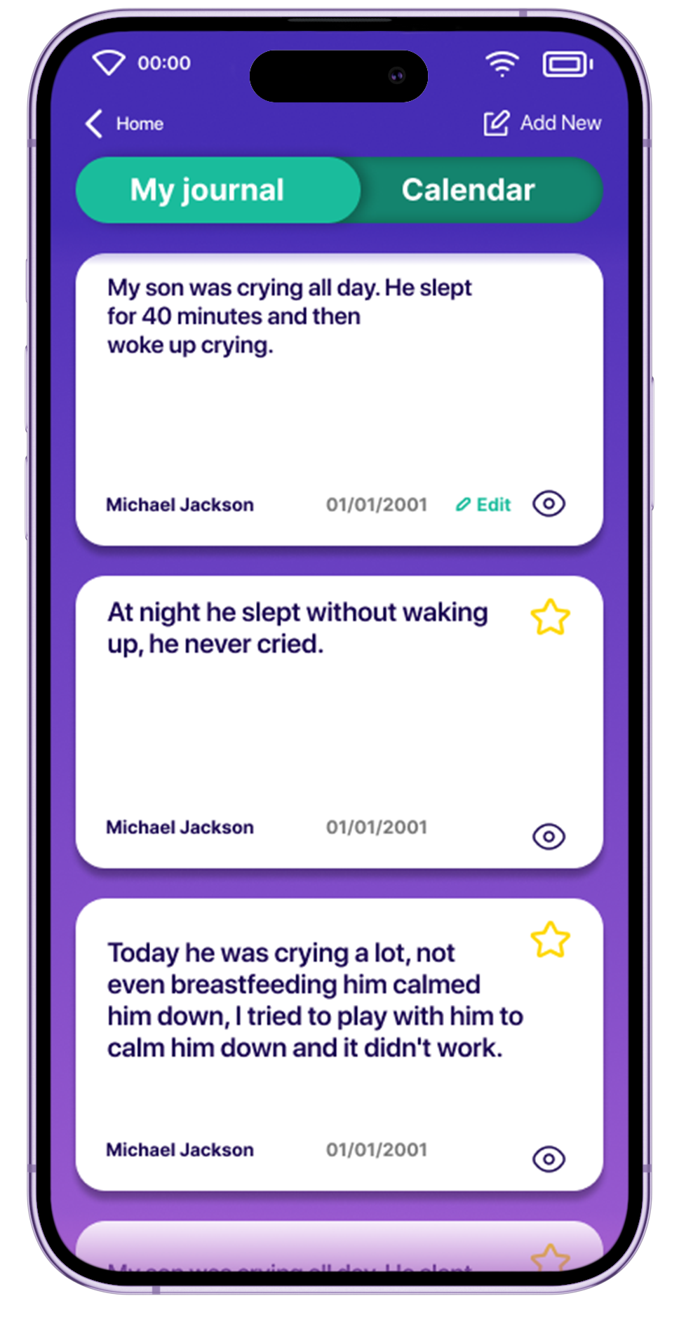 Moon Baby Journal Screen
