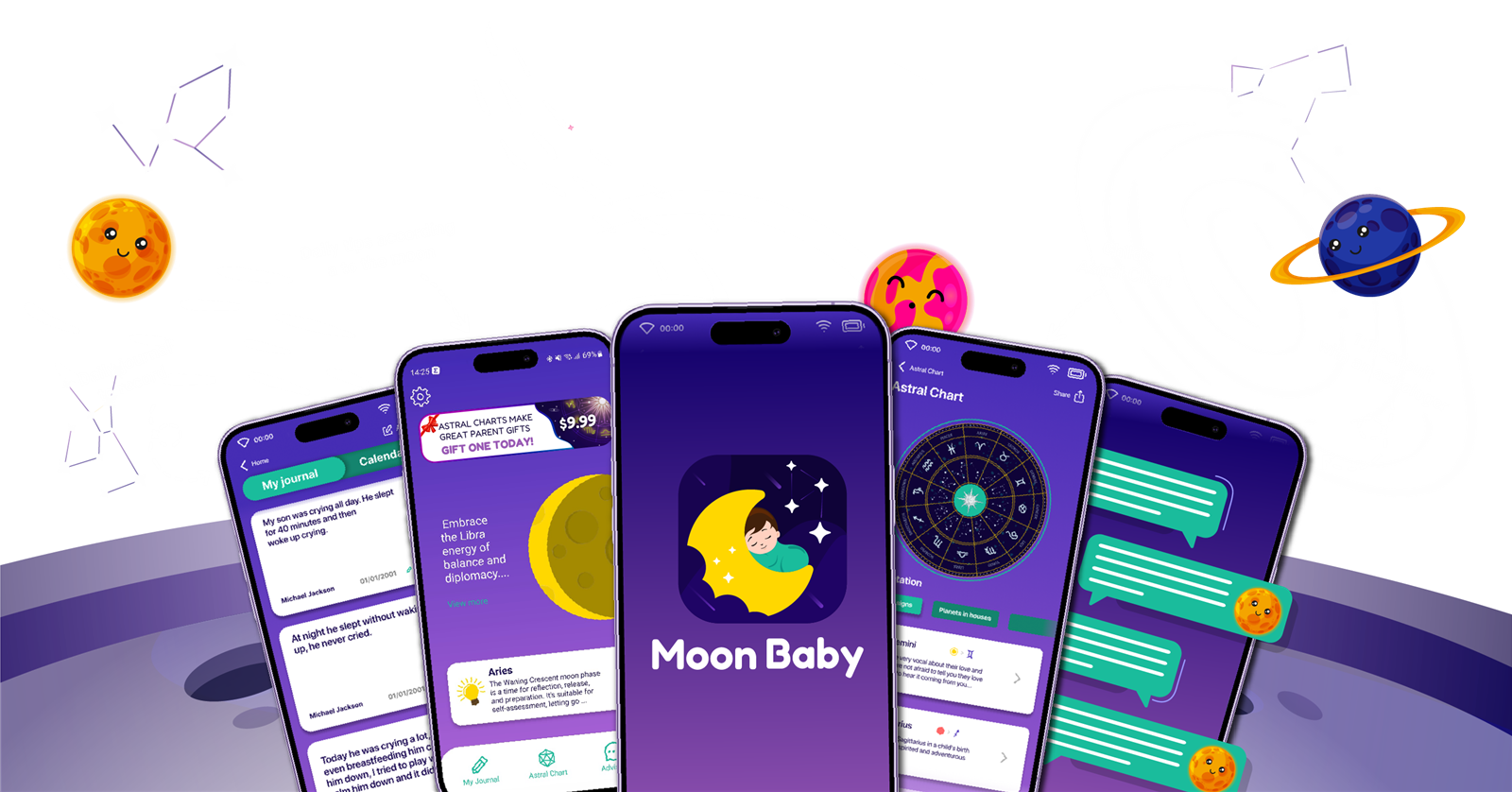 Pantallas y funciones principales de Moon Baby
